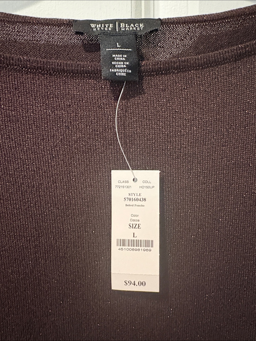 NWT White House Black Market Metallic Tie Waist Dolman Top Brown L⁠ - Picture 2 of 5
